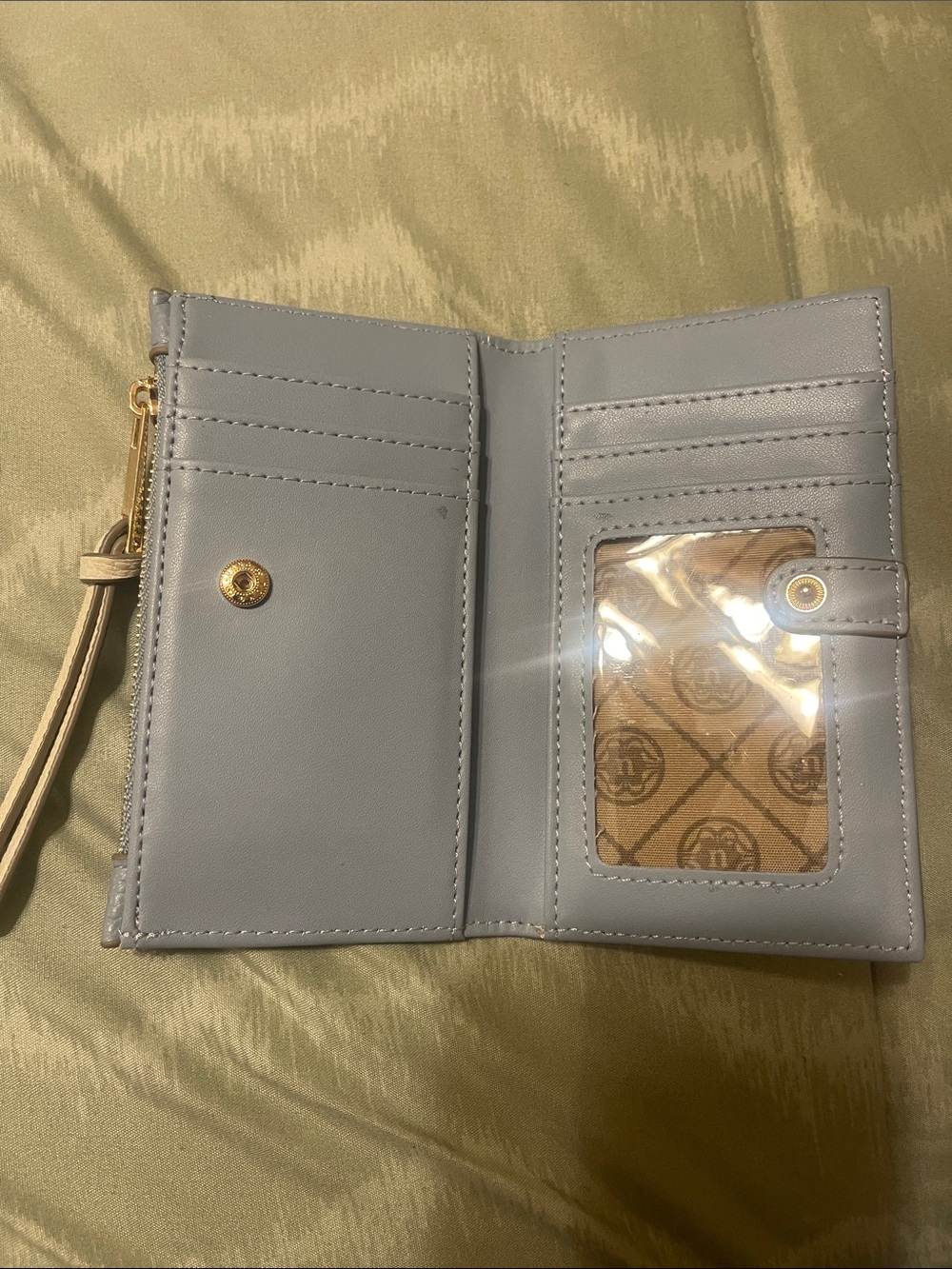 Nanette Lepore Blue and Cream Slim Leather Card Holder with Zip - Picture 2 of 4